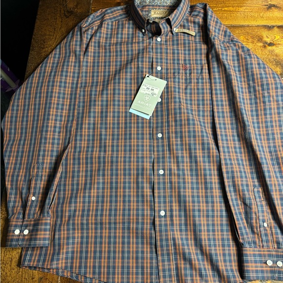 Ariat Men's Casual Plaid Shirt - Navy and Rust - Picture 1 of 4